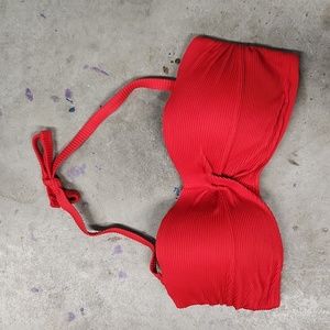 Kona Sol red adjustable bandeau bikini top size D DD with removable straps